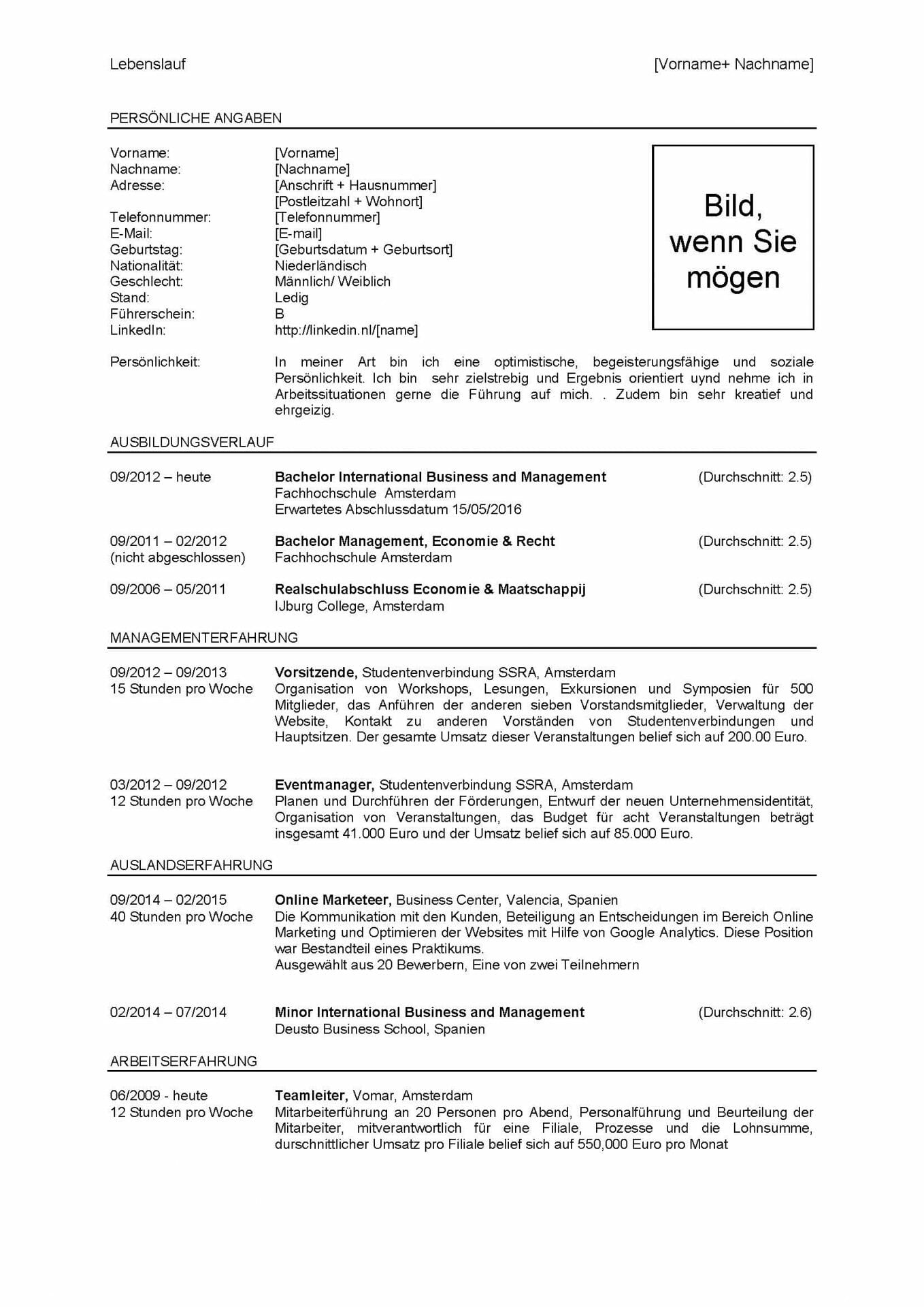 Voorbeeld Curriculum Vitae Duits | Sollicitatieblog